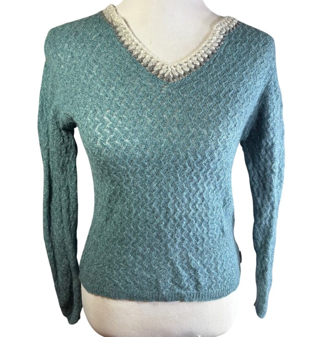 Vintage Woolrich Aquifer Heather Open Weave Sweater  Blue 100% Lamb's Wool Sz S
